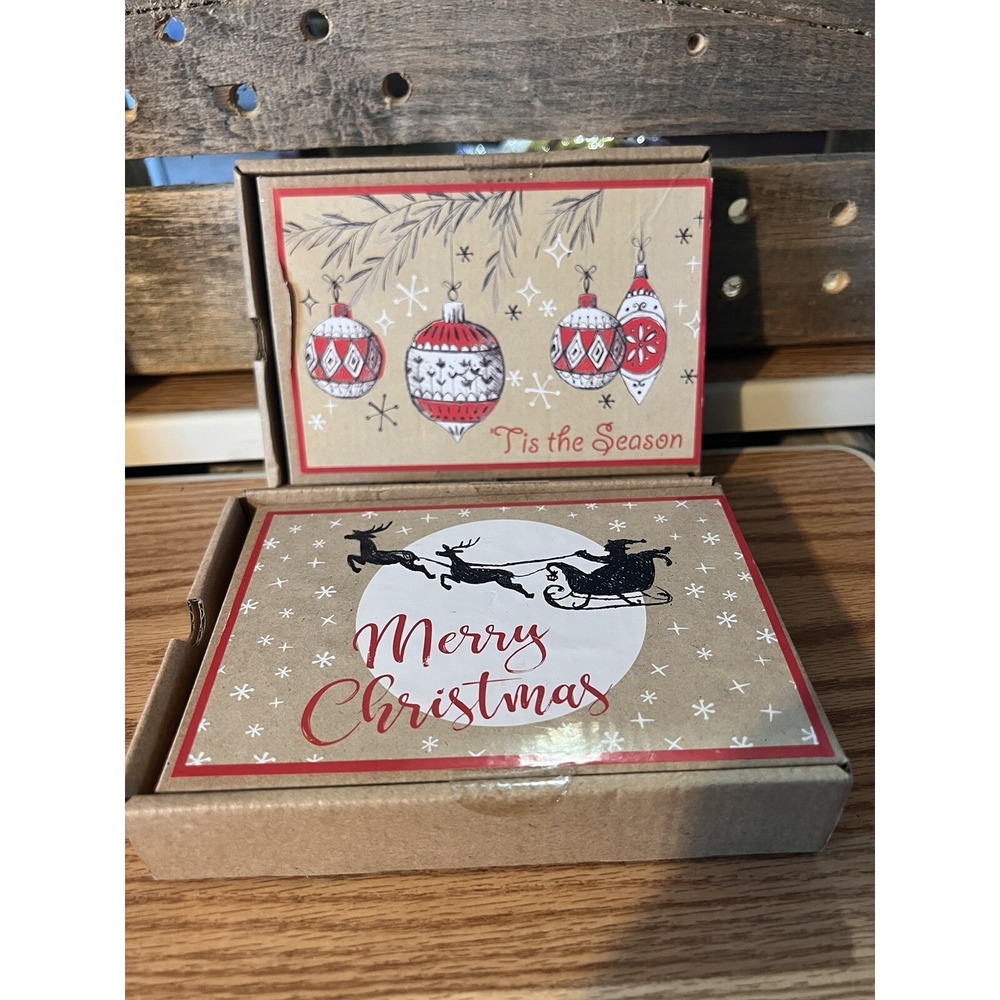 Rustic Style Boxed Christmas Cards 24 ct new in box, Holiday greetings, santa